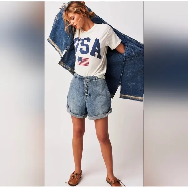 Free People Osaka Denim Shorts Size 27 Medium Wash Relaxed Fit Baggy High Rise - Image 12