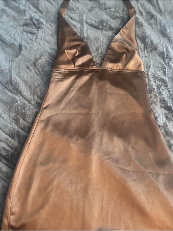 Sleek Satin Slip Dress in Rich Brown - Image 2