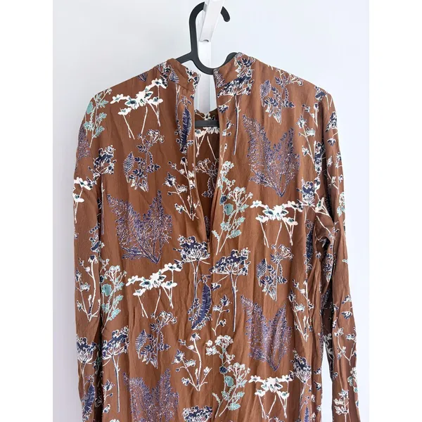 PIECES Brown Navy Floral Long Sleeve Maxi Dress S - Image 4