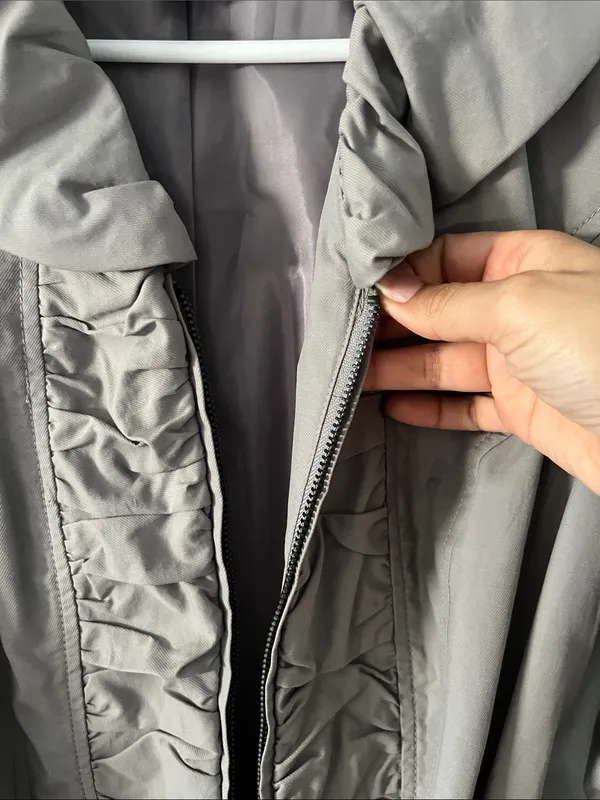 INC International Concepts Taupe Ruffle-Front Trench Coat with Hood - Image 4