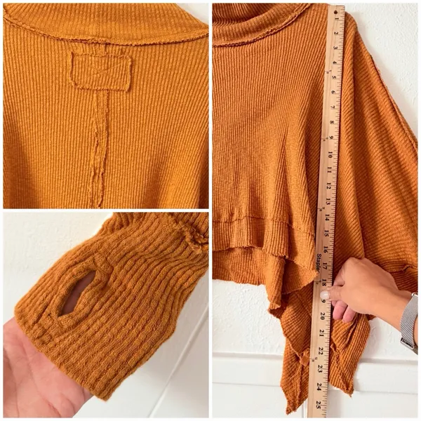 We The Free Free People Waffle Knit Poncho Top S Mock Neck Thumb Hole Rust - Image 7