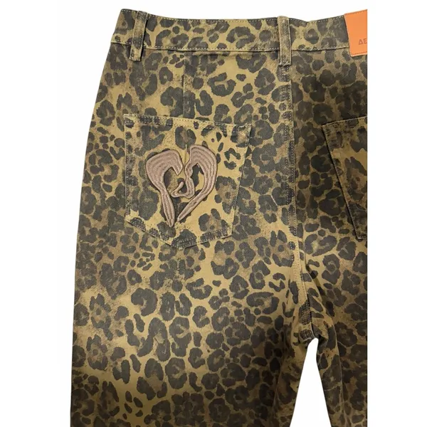 AELFRIC EDEN Jeans Denim Leopard Print Brown‎ Camo Baggy Wide Leg Unisex Size 34 - Image 8