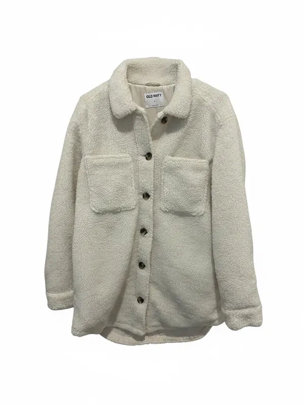Old Navy Cream Teddy Shacket with Front Pockets - Image 3