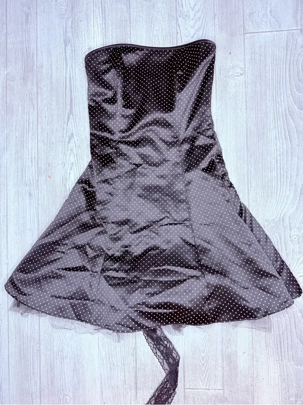 Jessica McClintock gunne sax 80 black tube top dress polka dots and lace train 6 - Image 2