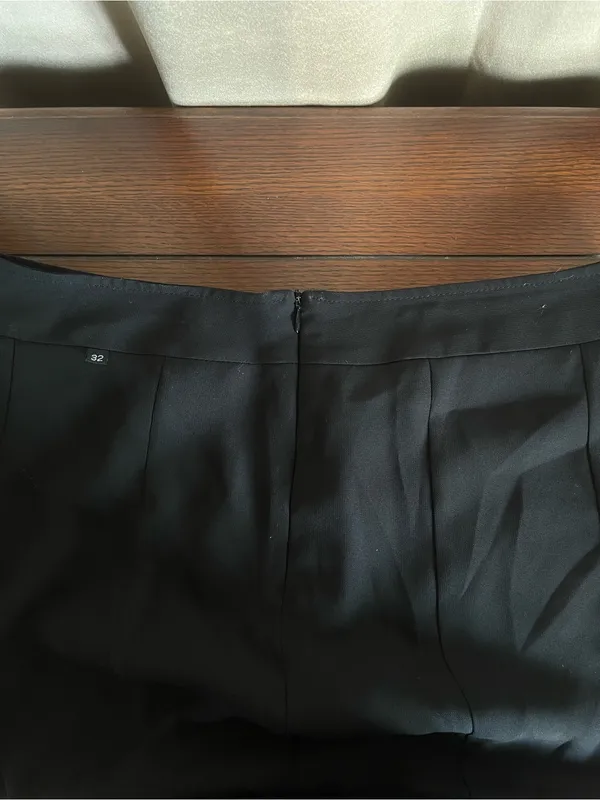 Black A-Line Skirt with Lace Inset Panels - Image 2