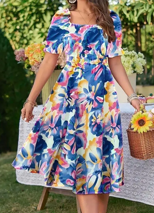 Blue Color Floral Print Dress - Image 2