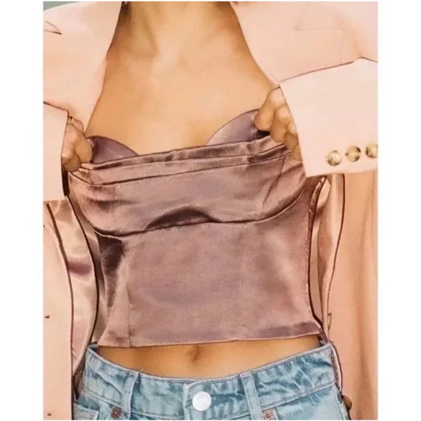 Zara Satin Effect Corset Style Bustier Cropped Tank Top Brown Size Small - Image 5