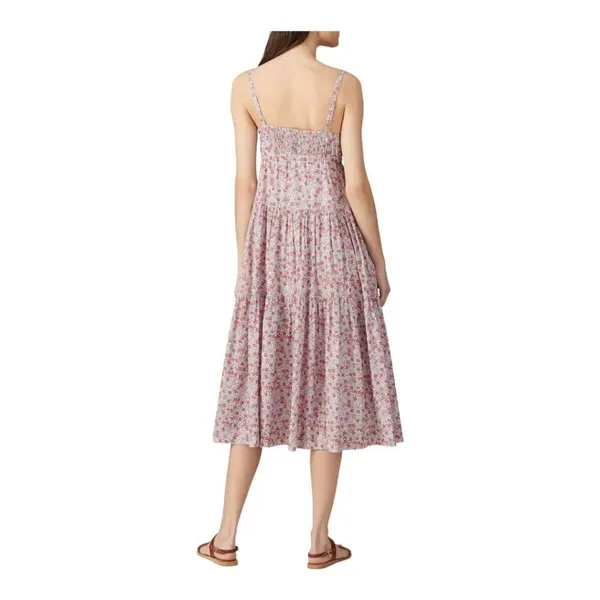 Rebecca Taylor La Vie Pink Metallic Gold Thread Floral Print‎ Eva Midi Dress S - Image 2