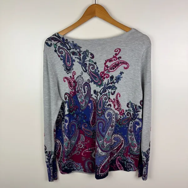 Chicos Paisley Knit Sweater Top Medium Multicolor Boho Soft Stretch Comfort Chic - Image 3