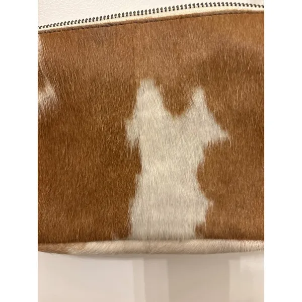 Free People Cowhide Leather Shoulder‎ Baguette Purse Brown White - Image 3
