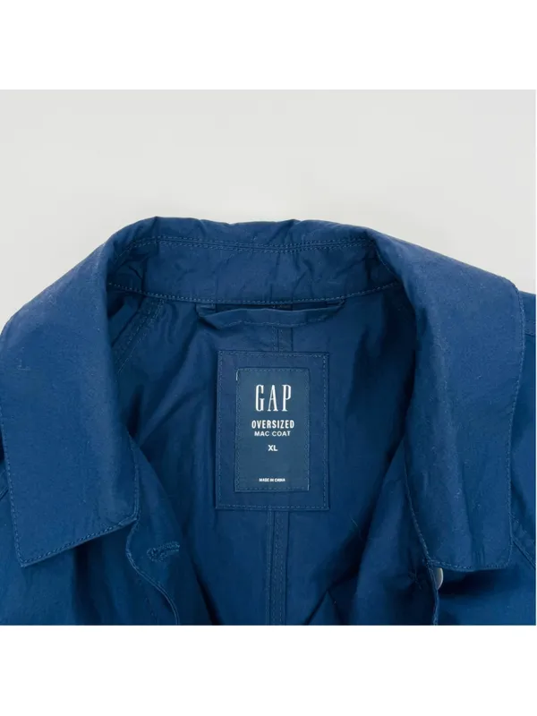 Gap Oversized Mac Trench Coat Navy Blue Size XL - Image 4