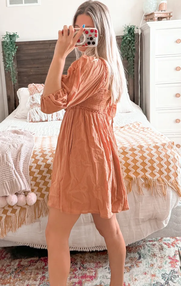 Listicle Brown Balloon Sleeve Mini Dress - Image 3