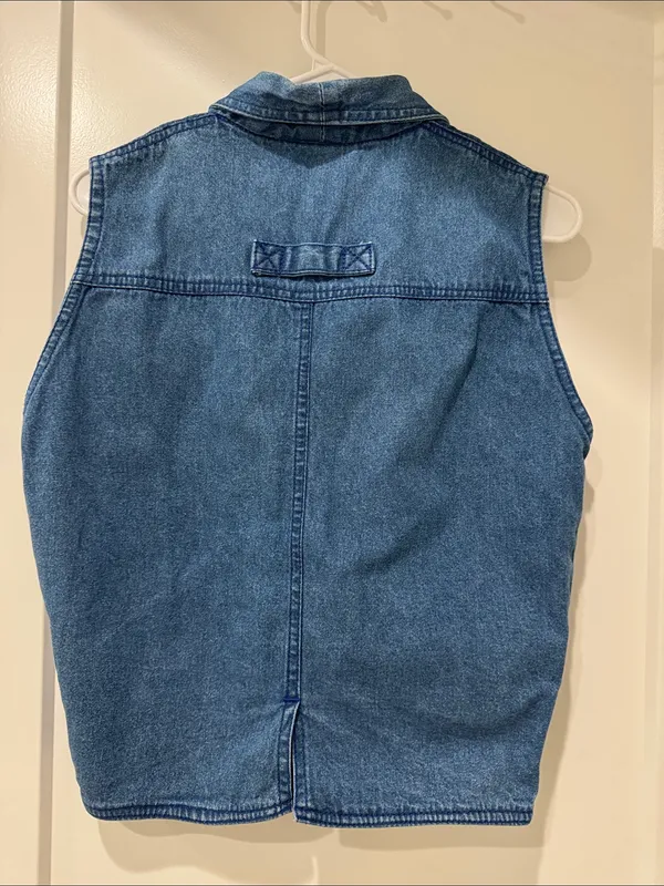 Denim Vest with Embroidered Shawl Collar vintage - Image 5