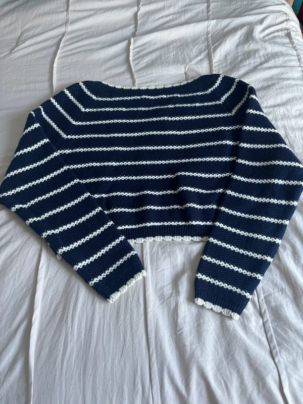 Navy and White Striped Altar’d State Cropped Sweater - Image 2