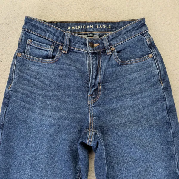 American Eagle Mom Jeans Womens 2 Regular Blue High Rise‎ Tapered Stretch Denim - Image 6