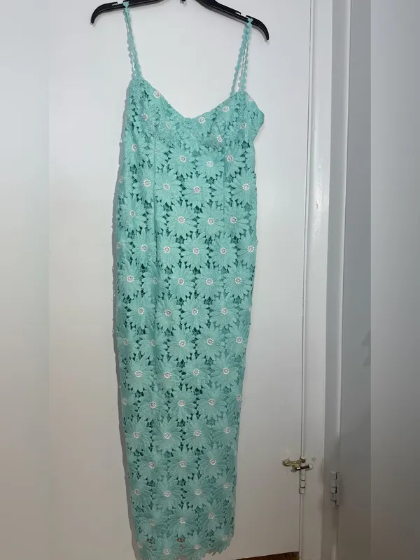 SAYLOR Mint Green Floral Lace Midi Dress with Spaghetti Straps - Image 5