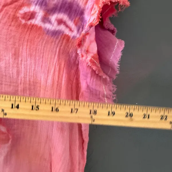 Lilla P Womens Pink Tie Dye Cotton Gauze V-Neck Raw Edge Short Sleeve Top Size M - Image 4
