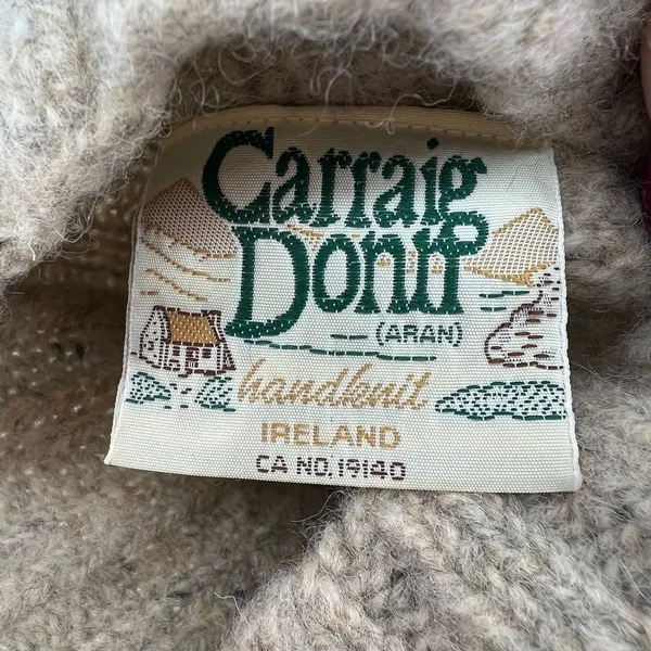 Vintage Carraig Donn Aran handknit Ireland Irish Wool cream Sweater size medium - Image 8