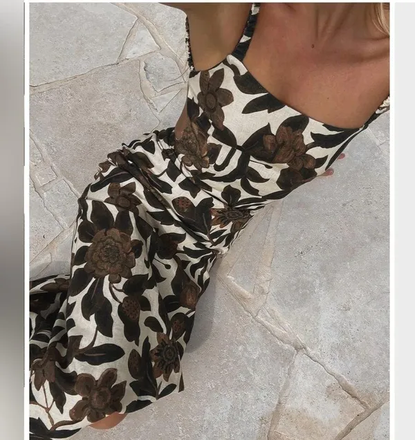COMMENSE Backless Print Split Zipper Dress COLOR - Brown, Size Small NWT - Image 2