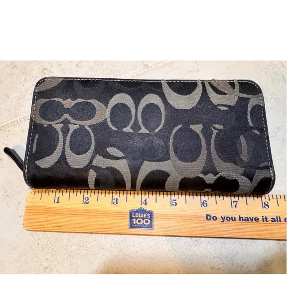 Coach Black Signature C Jacquard Zip Around Wallet Wristlet Leather‎ Trim - Image 4