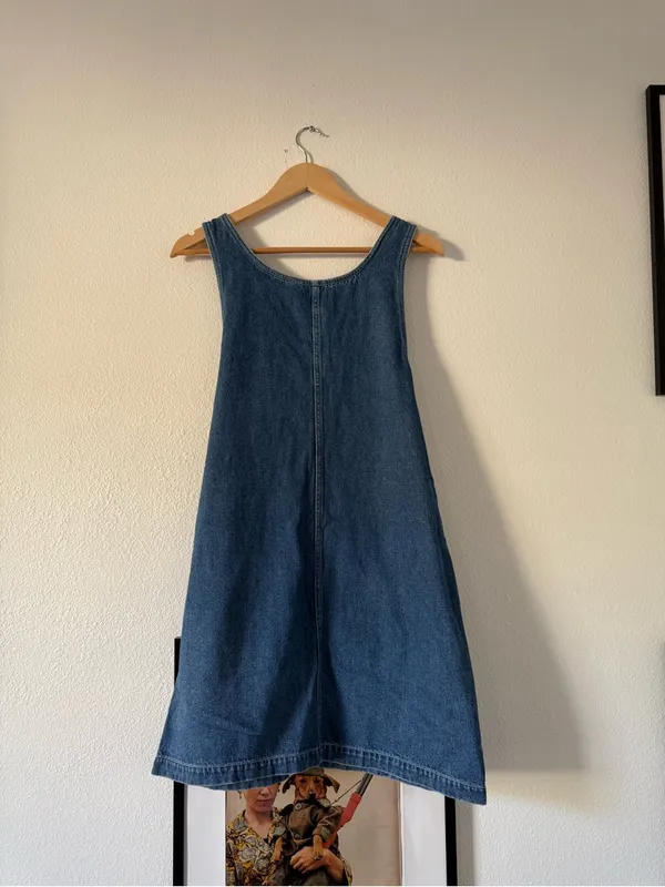 Cute Denim Jumper Dress with Flower & Bear Appliqués - Image 2