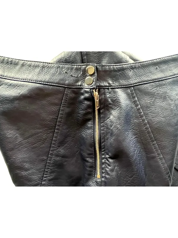 Zara Basic Faux Leather Mini Skirt Size S Dark Navy Blue Side Zip Textured - Image 5