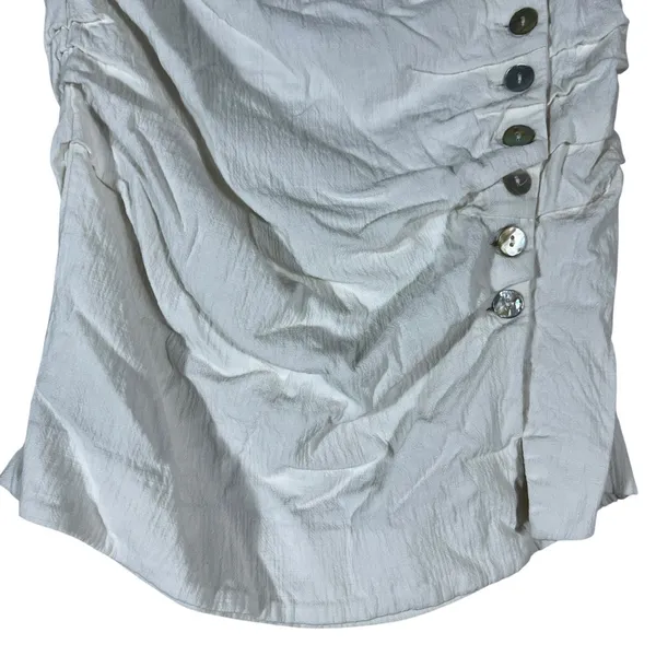 NWT Zara Ruched Side Button Solid Mini Skirt White Coastal High Waisted Size M - Image 4