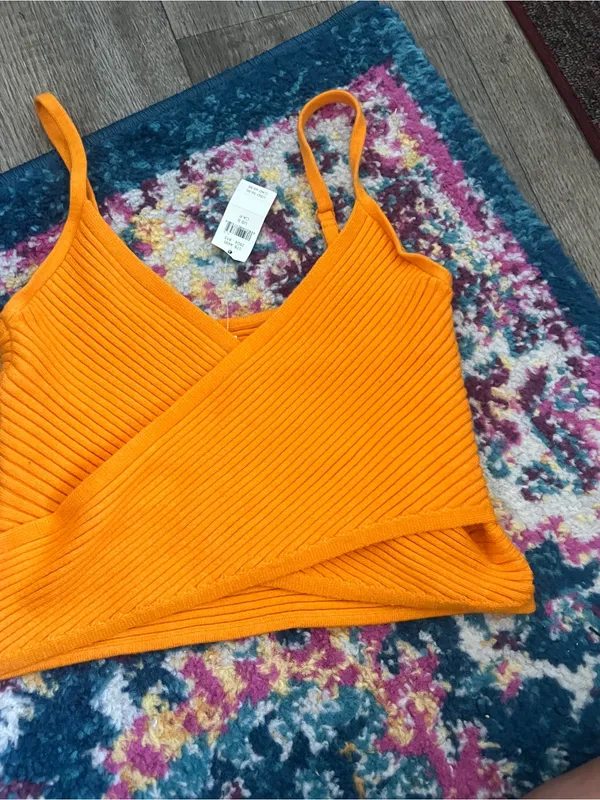 NWT aerie Orange Ribbed faux Wrap Front Cami Top - Image 2