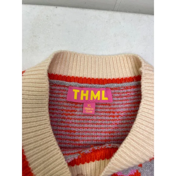 THML Short Sleeve Ribbon Knit Sweater Top in Gray. Size XL - Image 6