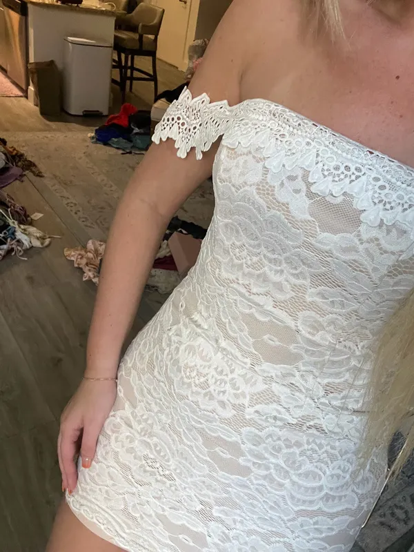 Selfie Leslie White Lace Off-Shoulder Mini Dress - Image 2