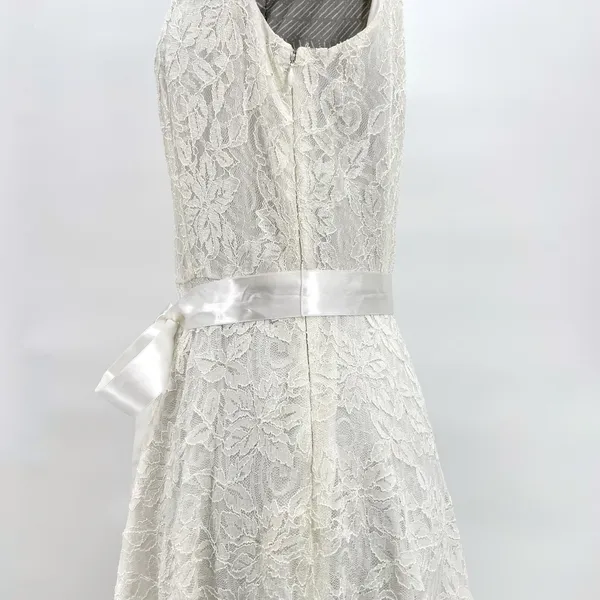 Tahari White Lace Satin Bow Dress Sleeveless V Ivory Wedding Eloping ASL Size 8 - Image 7