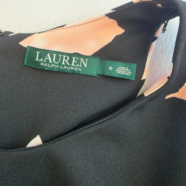 Lauren Ralph Lauren‎ Black Pink Floral Pleated Back Sleeveless Shift Dress 6 - Image 5