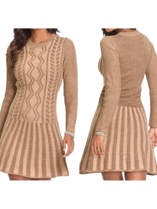 Venus Women's Knit Sweater Dress Size S Beige Brown Patterned Long Sleeve - Image 2
