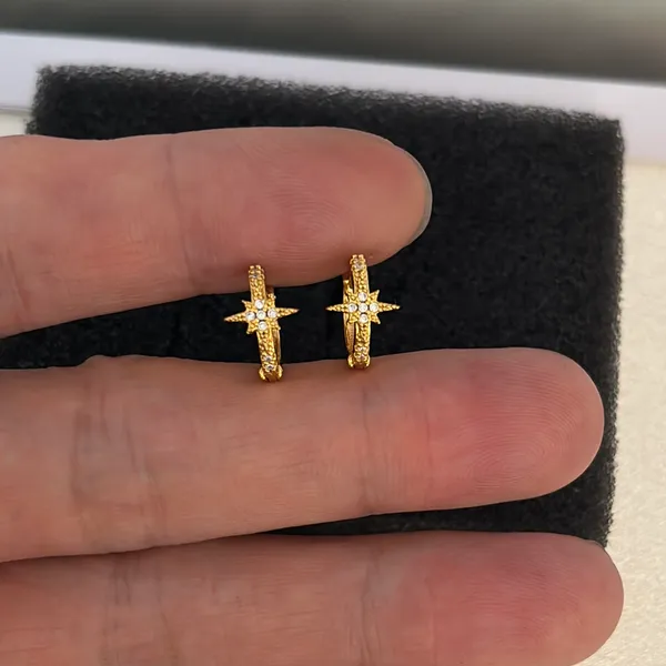 13mm Small Star Gold Hoop Earrings for Men Women Streetwear Punk Hip Hop Unisex Earrings - Image 7