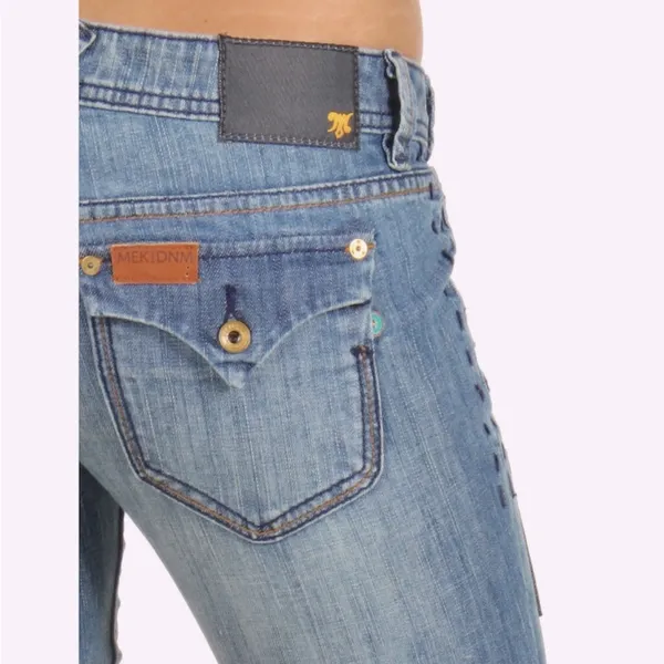 Set/2 MEK Denim Keros Skinny Super Bell Low Rise Flare Jeans Patchwork Dk Rinse - Image 5