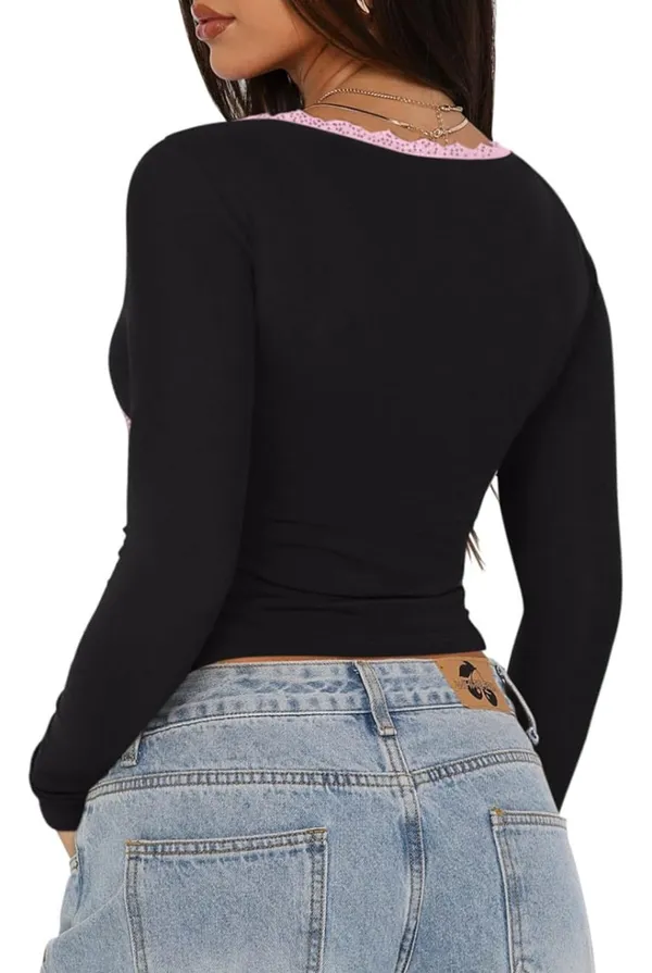 REORIA Lace Trim Long Sleeve Top - Image 4