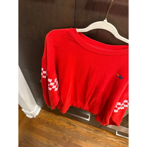 Aviator Nation red sweatshirt blue white checkered sleeve XL - Image 2
