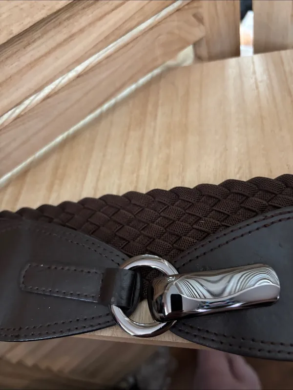 Braided Ladies Stretch Belt with Silver Buckle - Brown NWOT - Image 5
