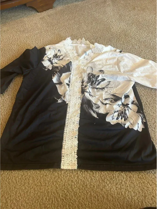 ab61 Woman long sleeve black white top shirt 2xl - Image 7