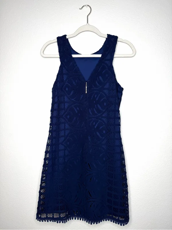Lilly Pulitzer Women's Mango Shift Lace Knit Dress S Sleeveless Navy Blue - Image 9