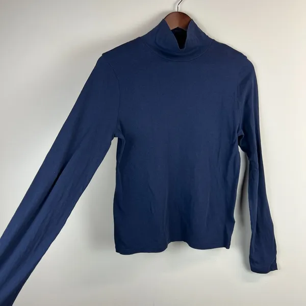 J Crew Tissue Crepe Turtleneck Top Womens L‎ Navy Long Sleeve Minimalist Preppy - Image 4