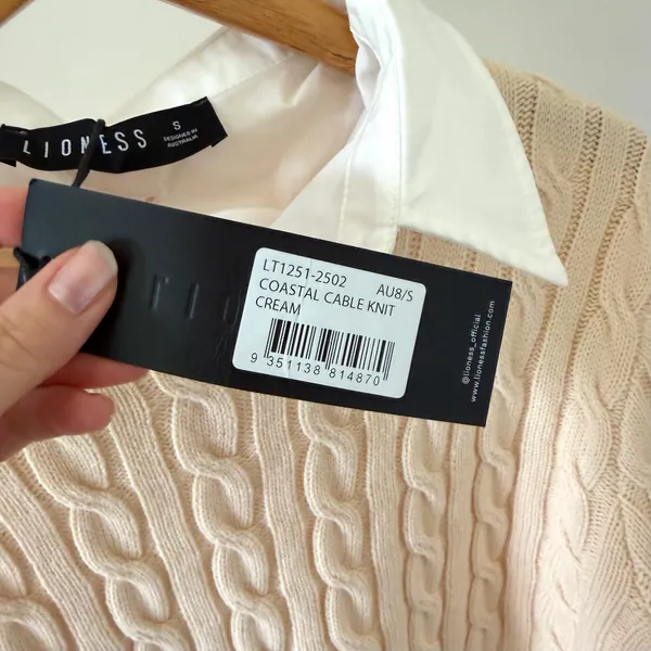 NWT Lioness x Revolve Coastal Cable Knit Collared Polo Sweater in Butter Cream - S - Image 7