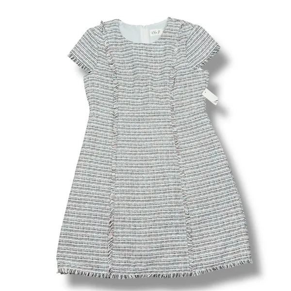Eliza J Spring Tweed Fringe Hem Fit‎ Flare Dress White Pink Black Size 12 - Image 15