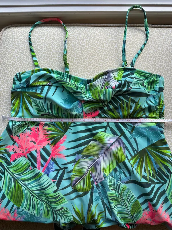 Tropical Palms Aqua Green Bright Pink Bandeau Tankini Top size 8 - Image 7