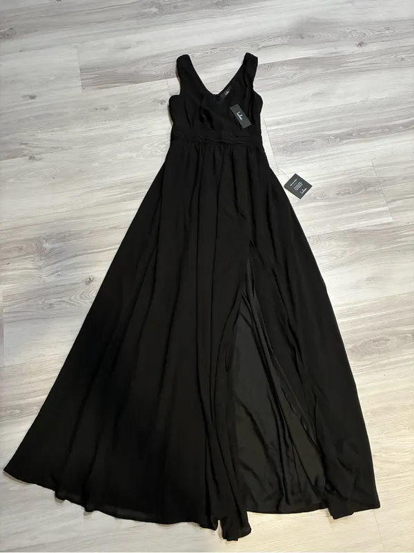 Lulu's Elegant Black V-Neck Maxi Dress with Front Slit - Image 3