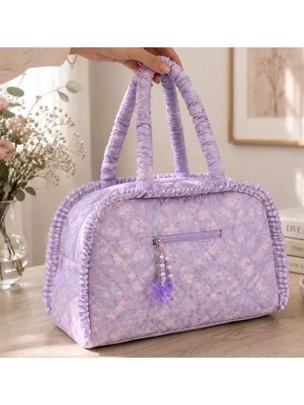 OMG Accessories Quilted Floral Duffle Bag Lilac Lavender Weekend Travel Bag NWT - Image 3