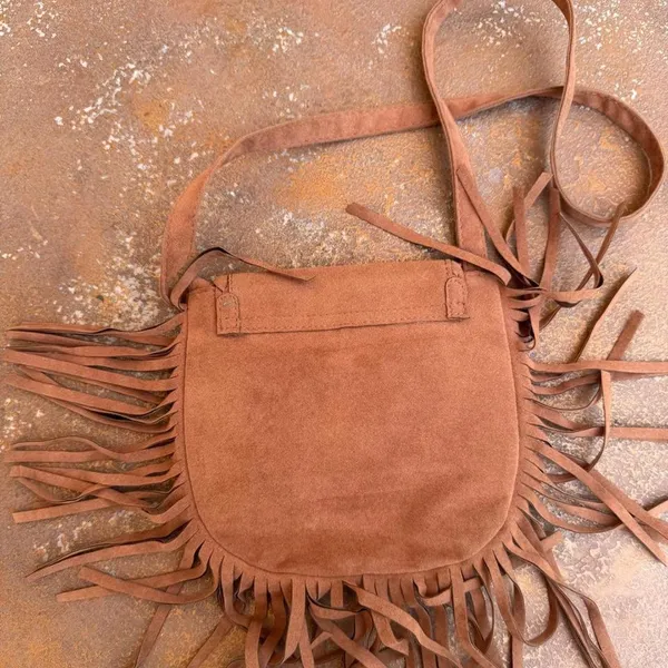 Target Brown faux suede fringe western handbag purse - Image 4