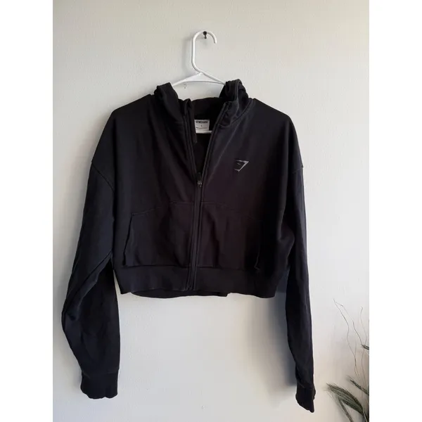 Gymshark Womens Training Cropped Zip Hoodie Black Large Boxy Full Zip Sweatshirt - Image 2