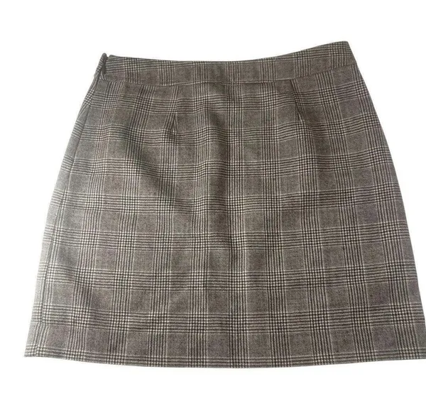 Banana Republic Women's 100% Wool Plaid Mini Skirt Brown‎ Check Button Front 4 - Image 4