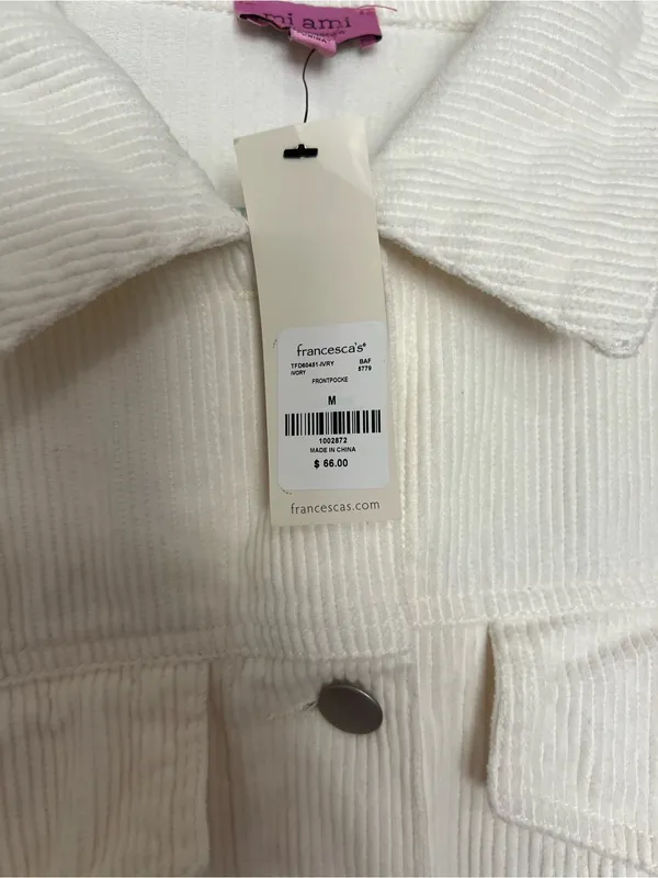 Francesca's Collections Cream Corduroy Trucker Jacket Size M - Image 4